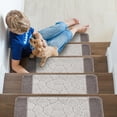 thumbnail image 2 of Ottomanson Softy Washable Non-Slip Rubberback Bordered 9" x 26" Indoor Stair Treads, 7 Pack, Beige, 2 of 9
