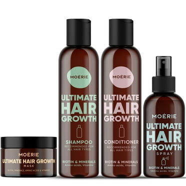 MOERIE Mineral Hair Growth Shampoo and Conditioner Plus Hair Mask and Hair Spray Mega Pack – The Ultimate Hair Care Set – For Longer, Thicker, Fuller Hair – Paraben & Silicone Free Products (4 items)