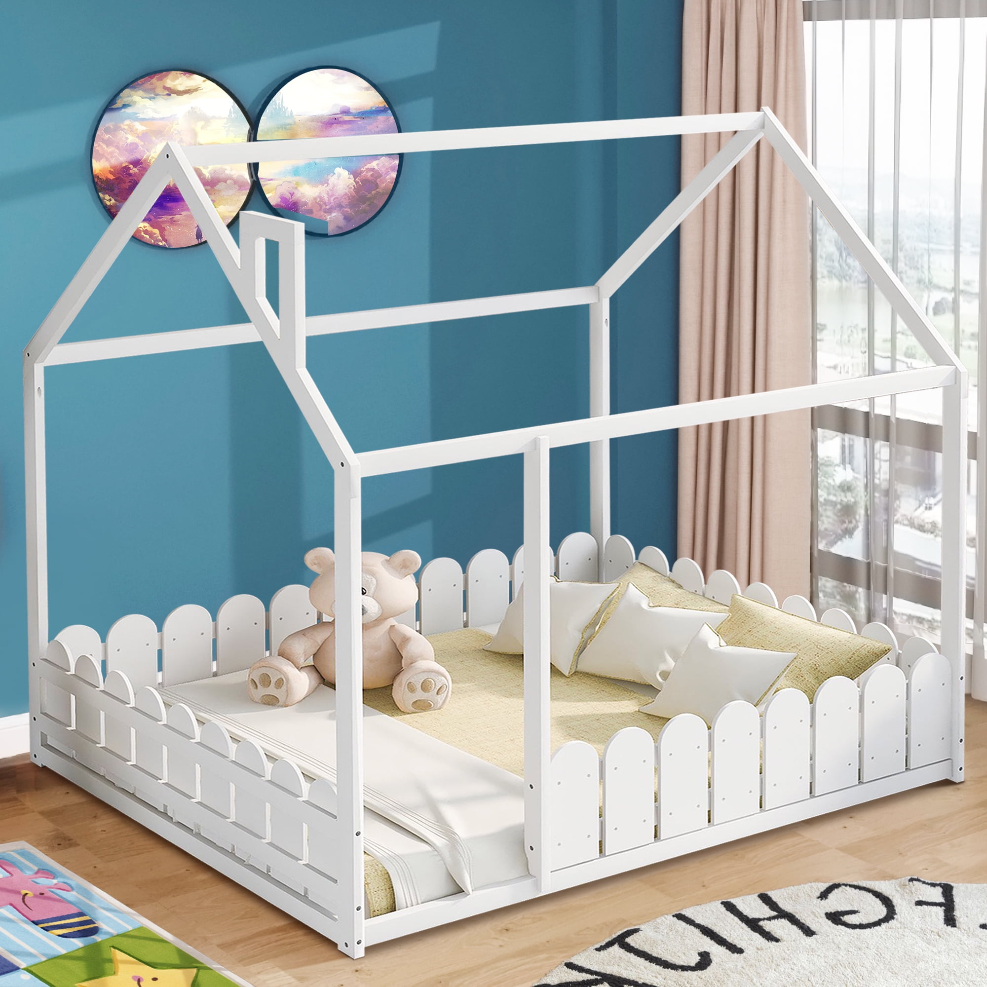 PLAIN WHITE MDF TODDLER BED DELUXE MATTRESS NEW KIDS BEDROOM 
