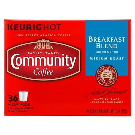 - Community® Coffee Breakfast Blend Single Serve Pods, Medium Roast, 36 Count, Compatible with Keurig 2.0 K Cup Brewers
