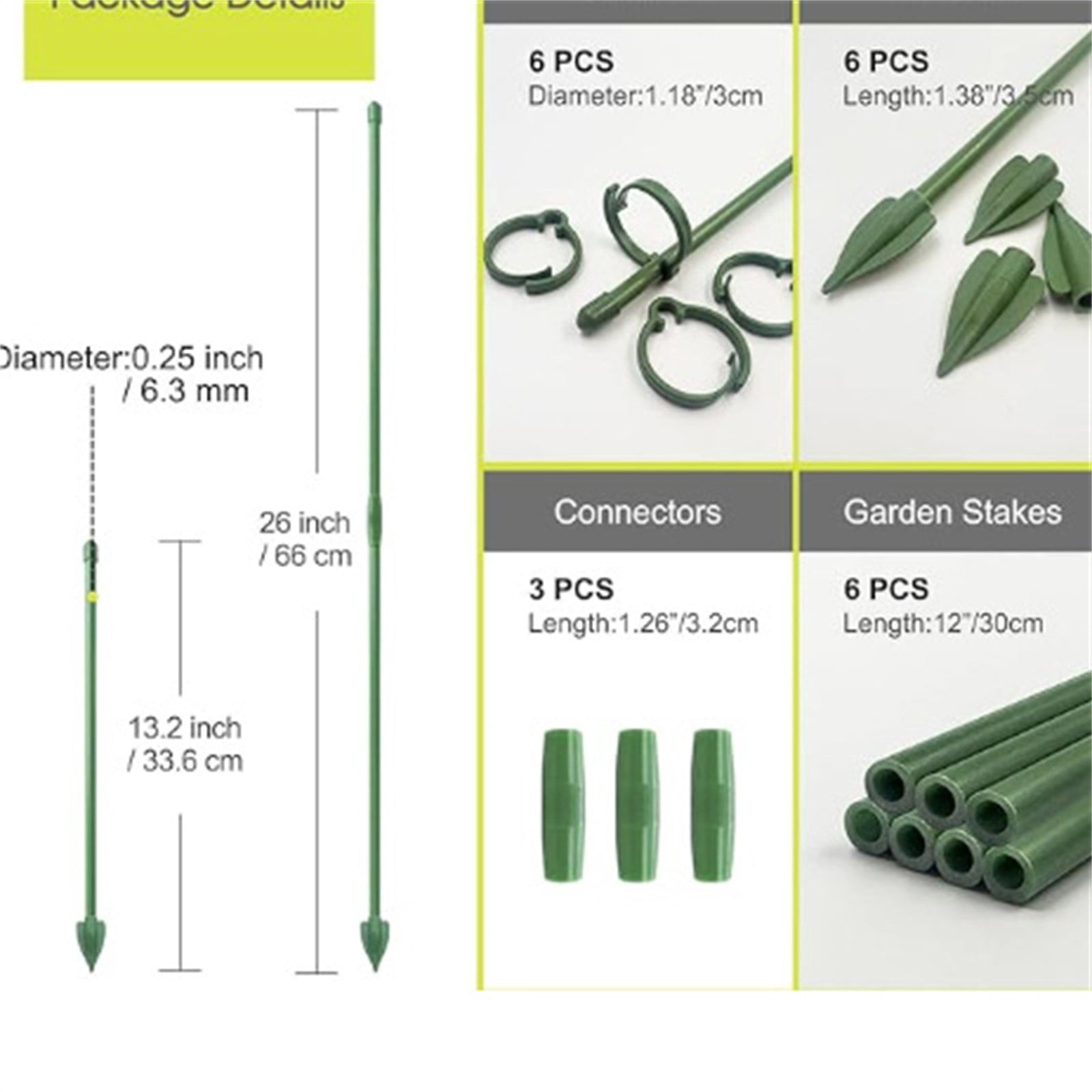Plant Support Stakes, Plant Sticks Support Tall, Plant Supports for Indoor Plants, Plant Stakes for Indoor Plants with Clips, Garden Plant Pole for Potted Tomato Vegetables 12.83 Inch 1Pcs
