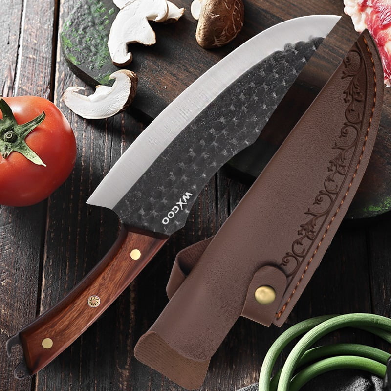 4PCS Handmade Utility Knife Stainless Steel Santoku Knife Forged Knife Multipurpose Knife Sharp Chef Knife Unique Knives for Cooking Kitchen Must Haves Fruit Fish Meat Cleaver Boning Knife Barbecue