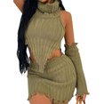 thumbnail image 2 of Seyurigaoka Women's Autumn Winter Outfit Sets Sleeveless High Neck Knit Vest + Solid Color Skirts + Arm Sleeves, 2 of 9
