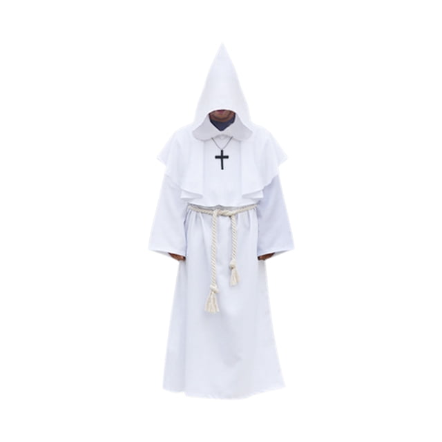 Disfraz de sacerdote con capucha de Halloween con collar cruzado Cinturón Unisex Hombres Mujeres Sól Tomshoo Blanco/L