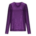 thumbnail image 4 of Women Sequin Tops Women Long Sleeve Glitter Sparkly Shirts V Neck Blouses Tops Dressy Date Night Party Holiday Outfits Blouses, 4 of 6