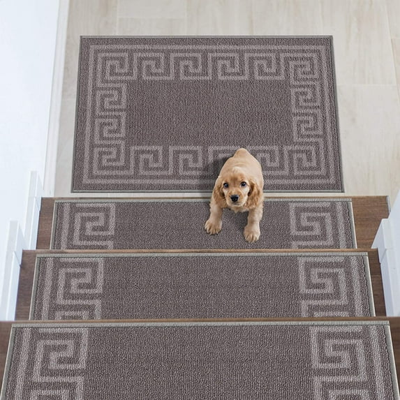 Stair Treads Greek Key Design Non Slip Backing, 8.5''X26''
