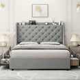 thumbnail image 2 of Full Size Bed Frame with Charging Station and 4 Drawers, Upholstered Platform Bed Frame with Wingback Headboard, Solid Wood Slats, No Box Spring Needed, Easy Assemble, 2 of 8
