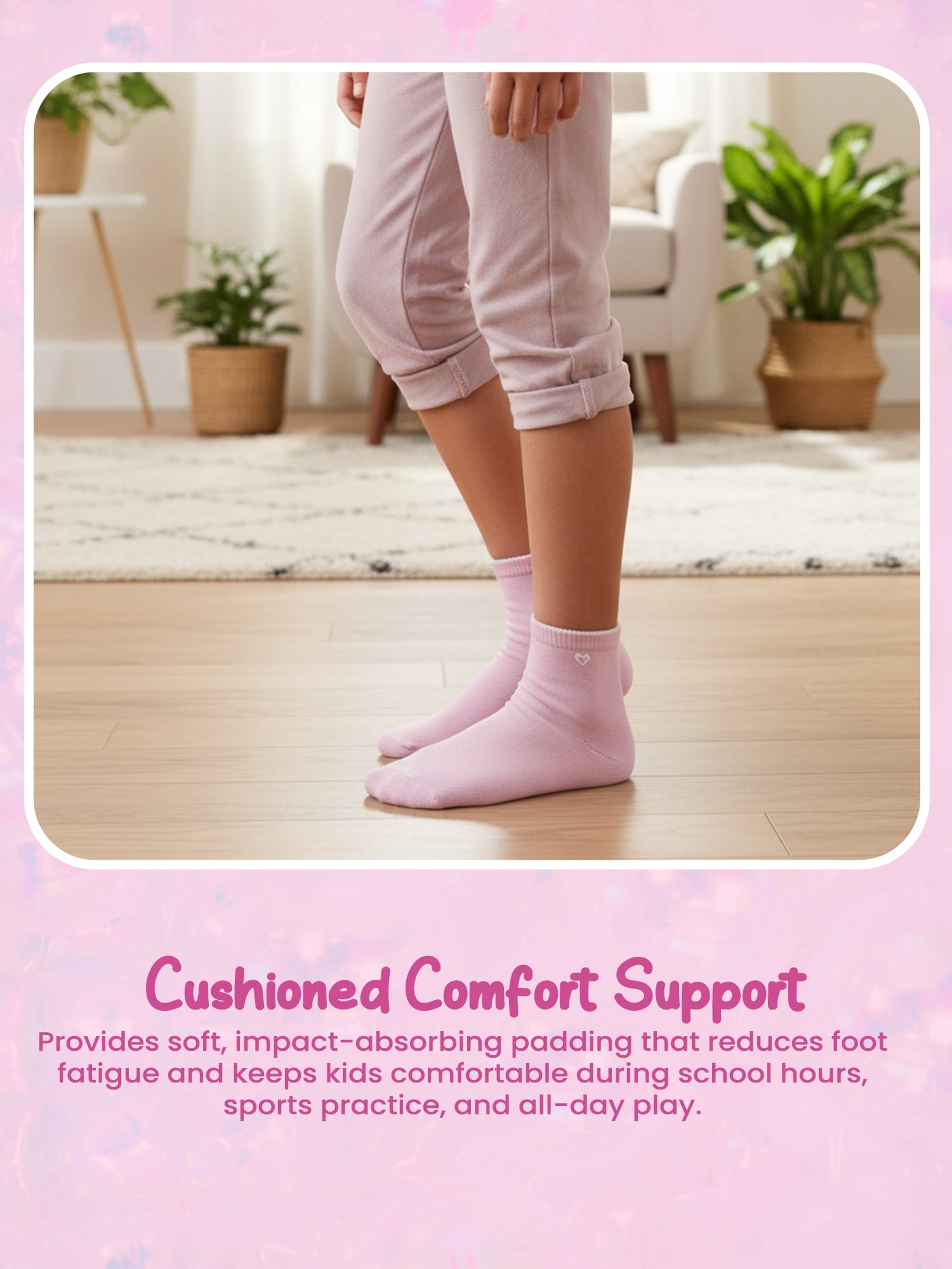 Justice Cushion Embroidered Quarter Socks for Girls for Daily Wear, 10 pack Pink Multi Color