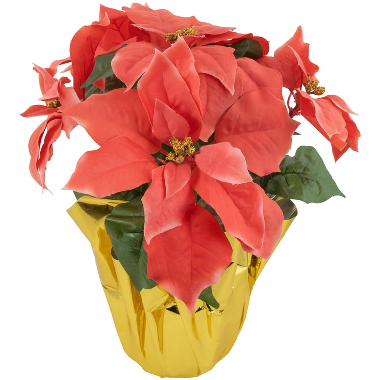14.5 Dark Pink Artificial Christmas Poinsettia with Gold Wrapped Base