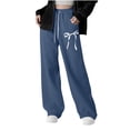 thumbnail image 2 of Nekdswn Girls Wide Leg Sweatpants Bow Print Baggy Athletic Pants with Pockets Teen Grils Fleece Lined Drawstring Waist Sweat Pants, 2 of 8