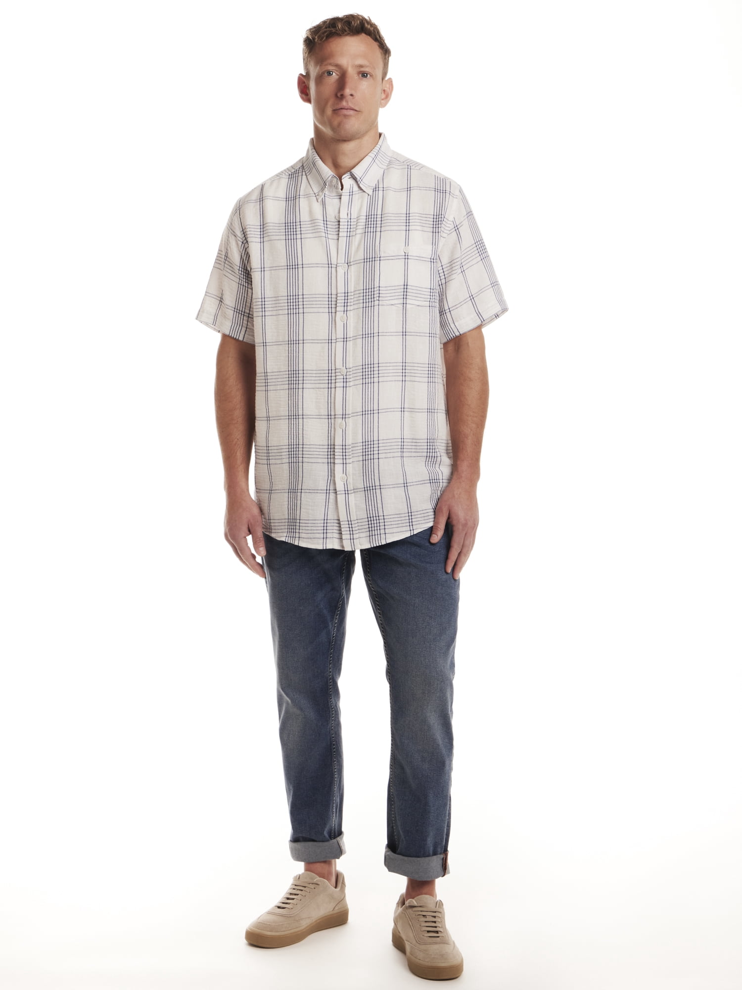 Frontier Threads Men's Short Sleeve Linen Like Button Up Shirt