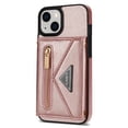 thumbnail image 6 of Feishell Fit for iPhone 14 (6.1 inch) Case with Adjustable Shoulder Strap,Luxury Premium PU Leather Back Magnetic Buckle Flip Card Pocket Zipper Wallet Crossbody Phone Case,Pink, 6 of 14