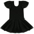 thumbnail image 4 of Haitryli Kids Girls Chiffon Flutter Short Sleeves Leotard Tulle Tutu Dress Ballerina Dance Wear Black XXL, 4 of 7