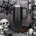 thumbnail image 2 of 40 oz Halloween Tumbler with Handle Lid and Straw - 5D Bat and Spider Web Printed Black Spooky Halloween Water Bottle Travel Mug Cup Gifts for Women Men Adults, 2 of 6
