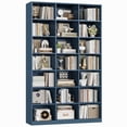 thumbnail image 7 of Hiphuta 86"H x 47"W Wood Triple 7-Tier Standard Bookcase, Tall Bookcase for Bedroom, Living Room and Office, Freestanding 21 Cubes Display Storage Shelves, Blue, 7 of 7