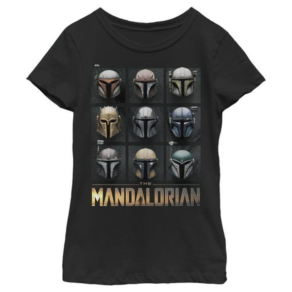 Girl's Star Wars: The Mandalorian Helmet Box Up  Graphic Tee Black Large