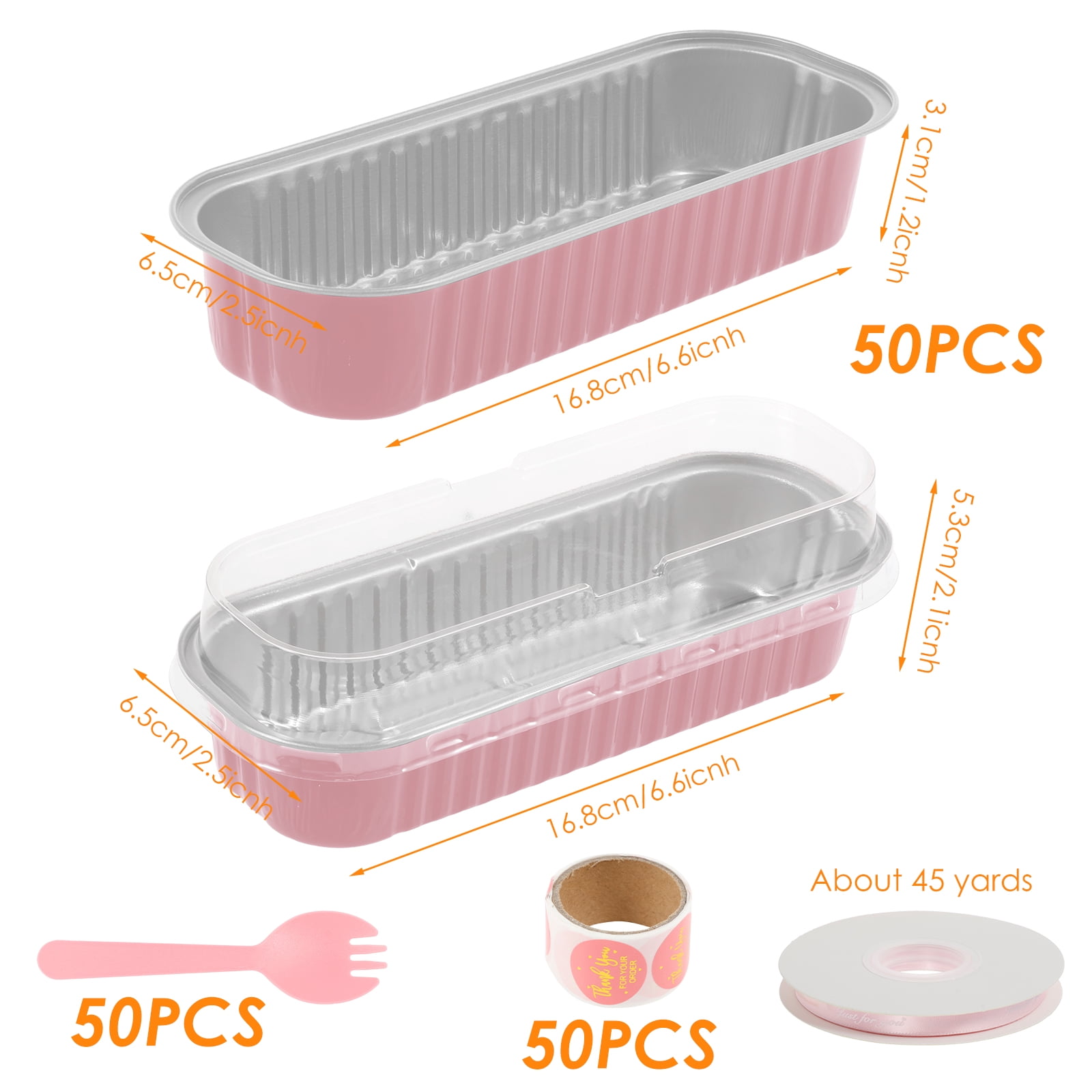 50Pcs Mini Loaf Pans with Lids Forks 200ml Aluminum Foil Cake Container Heat Resistant Mini Cake Pans Rectangle Cake Baking Cups Puddings Tin for Dessert Outdoor Picnic Party