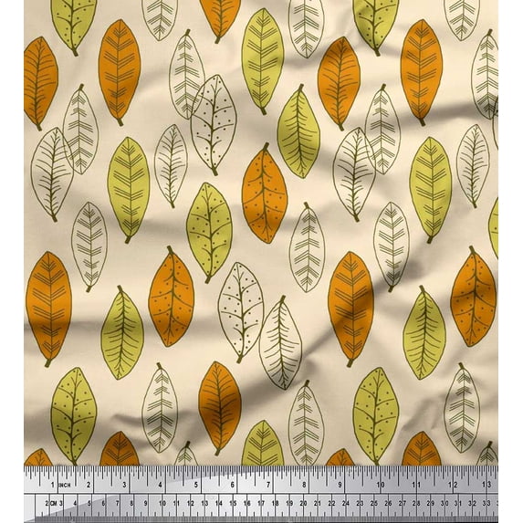 Soimoi Poly Georgette Fabric Leaves Block Print Fabric by Yard 52 Inch Wide