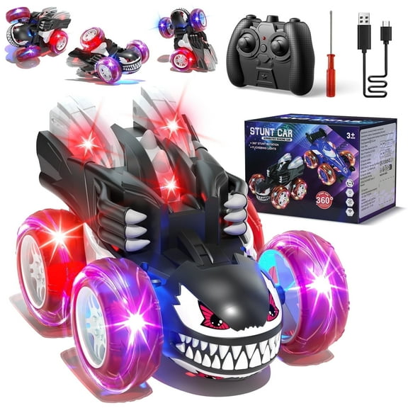 Remote Control Car, RC Cars for Kids 5 6 7 8 9 10 Year Old, 360° Ratation RC Monster Truck Toys with Cool Lights, 2.4Ghz Fast Stunt for Kids Outdoor Toys