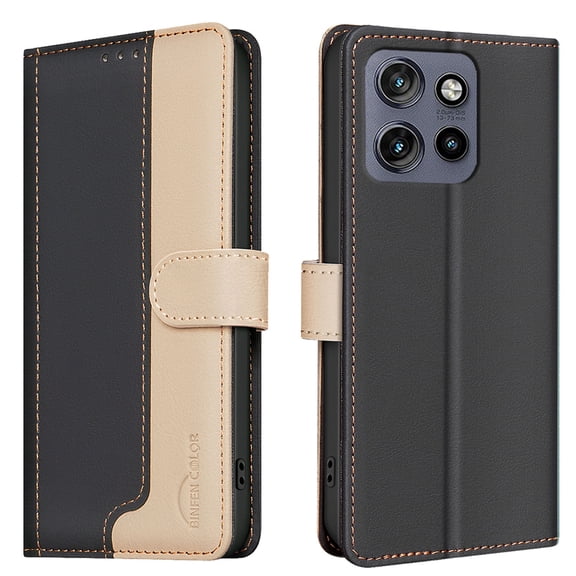 for Moto G04/G24/E14 Wallet Flip Case, Premium PU Leather Card Slots Strong Magnetic RFID Phone Case Cover