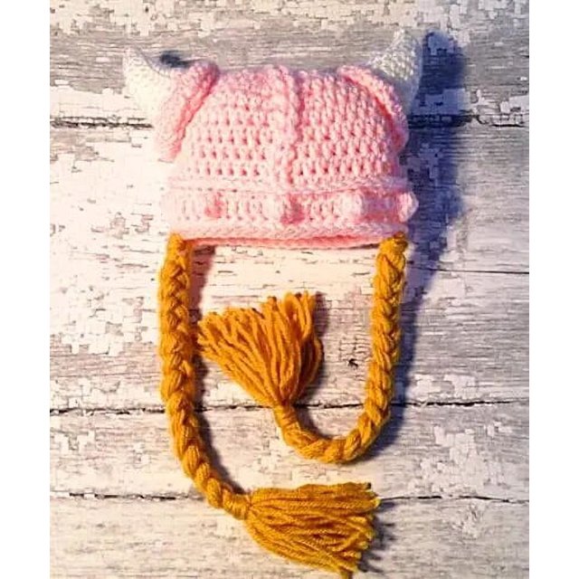 Sombrero vikingo de ganchillo para niñas, recién nacidas y adultos, con trenzas, divertido, hecho a mano, cuerno vikingo de dibujos animados, de punto, sombrero de navidad para bebé