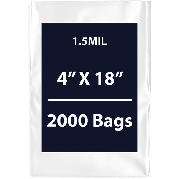 Multiple Sizes Clear Flat Poly Bags - 4"x18" & (2000 Bags) 1.5Mil Flat Open Top Plastic Packaging Packing | Flexible and Durable Plastic Bags | Low-Density Polyethylene (LDPE)