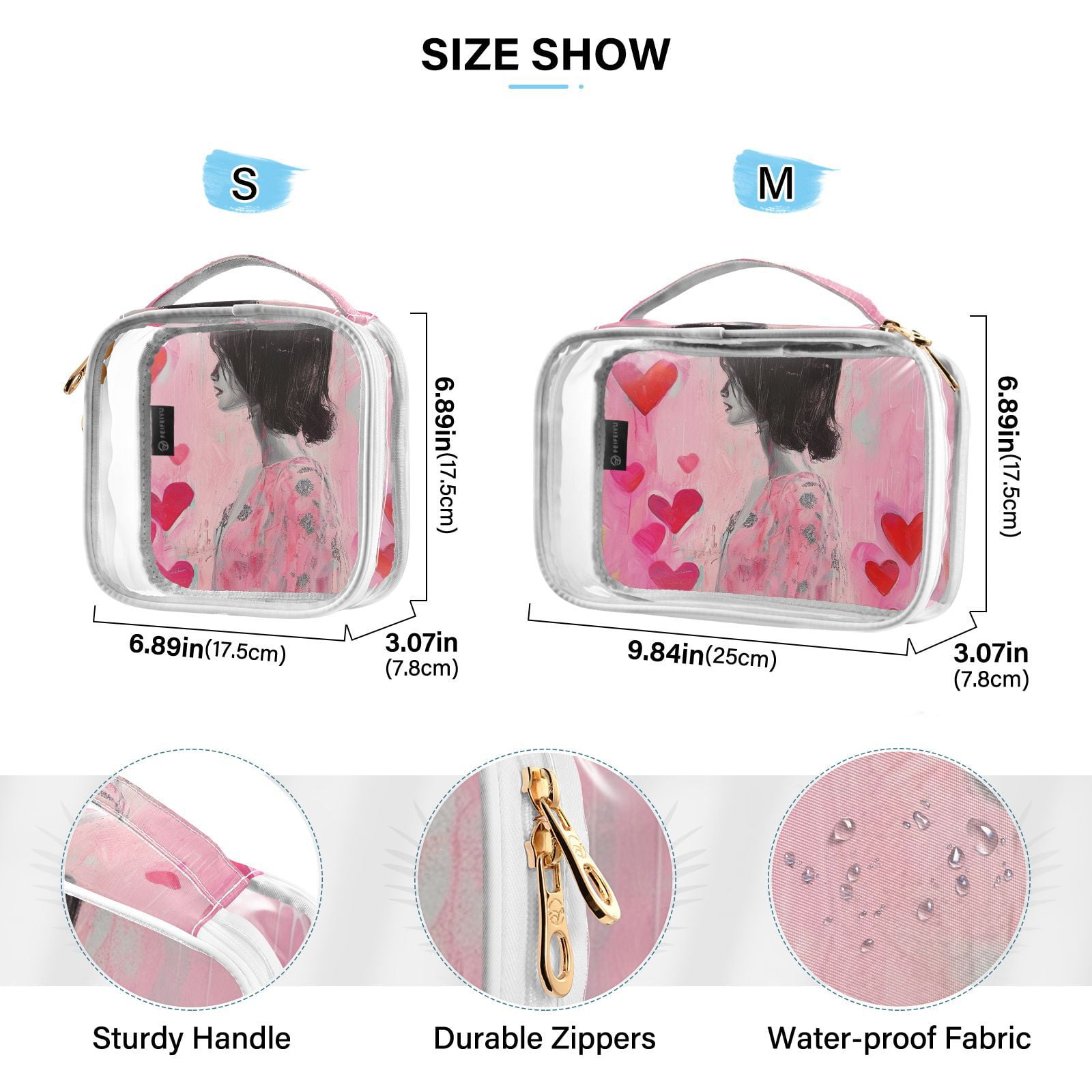 Clear Makeup Bags with Handle Large Opening 2 Pack Set Toiletry Bag Quart Size Bag, for Women Man Traveling Travel Essentials, Toiletries and Other. Girl Heart