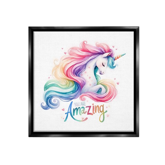 Stupell Industries You Are Amazing Unicorn Fairy Tales & Fantasy Painting Black Floater Framed Canvas Art Print Wall Art, 18 x 18