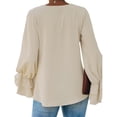 thumbnail image 2 of Camisa holgada con volantes escalonados para el trabajo, citas y fiestas - Blusa elegante con escote en V color albaricoque XL, 2 of 5