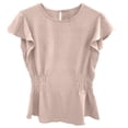 thumbnail image 4 of MIXUE Women Blouses Summer Solid Color Round Neck Short Sleeve Pleated Elegant Womens Tops Outwear,Brown,XXXL, 4 of 5