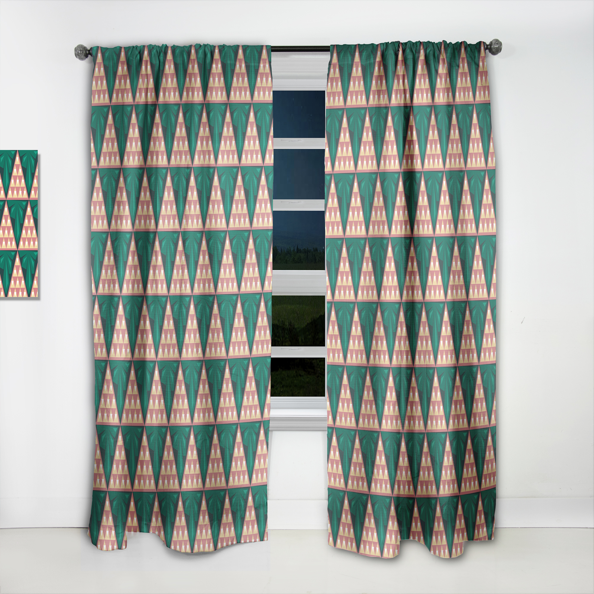 Designart 'Abstract Retro Geometric V' Mid-Century Modern Curtain Panel