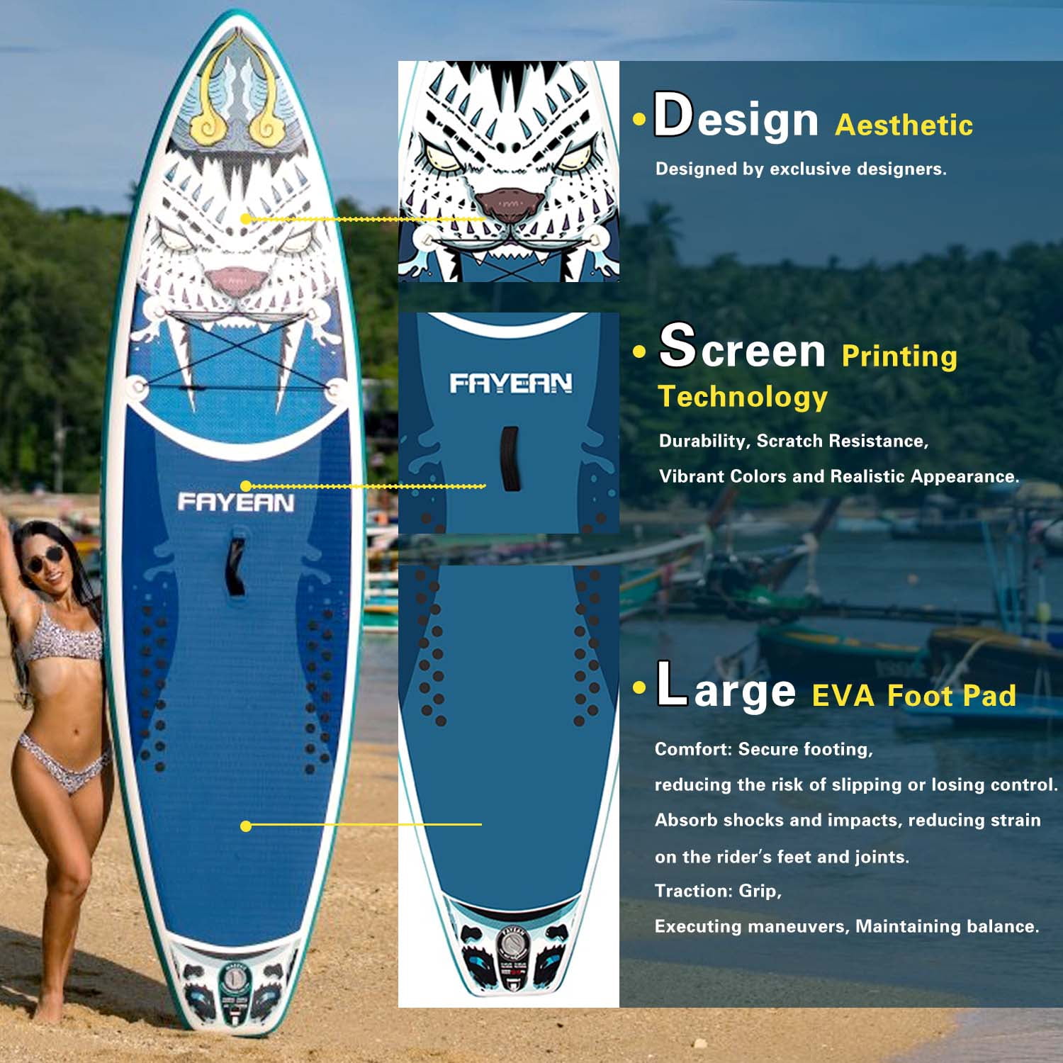 Paddle Board, 10'6''/11' Extra Wide Inflatable Stand Up Paddle Boards for Adults, with Premium SUP Accessories - 3 Fins, Adjustable Paddle, Safety Leash & Waterproof Phone Bag