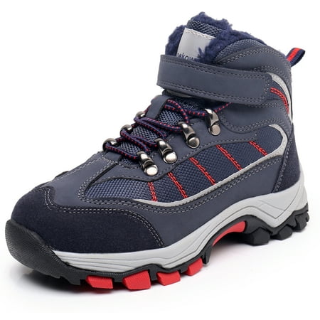 

Apakowa Kids Boys Outdoor Ankle Hiking Boots Hook and Loop Warm Winter Snow Boots with Short Fleece (Color : Navy Size : 11 Little Kid)