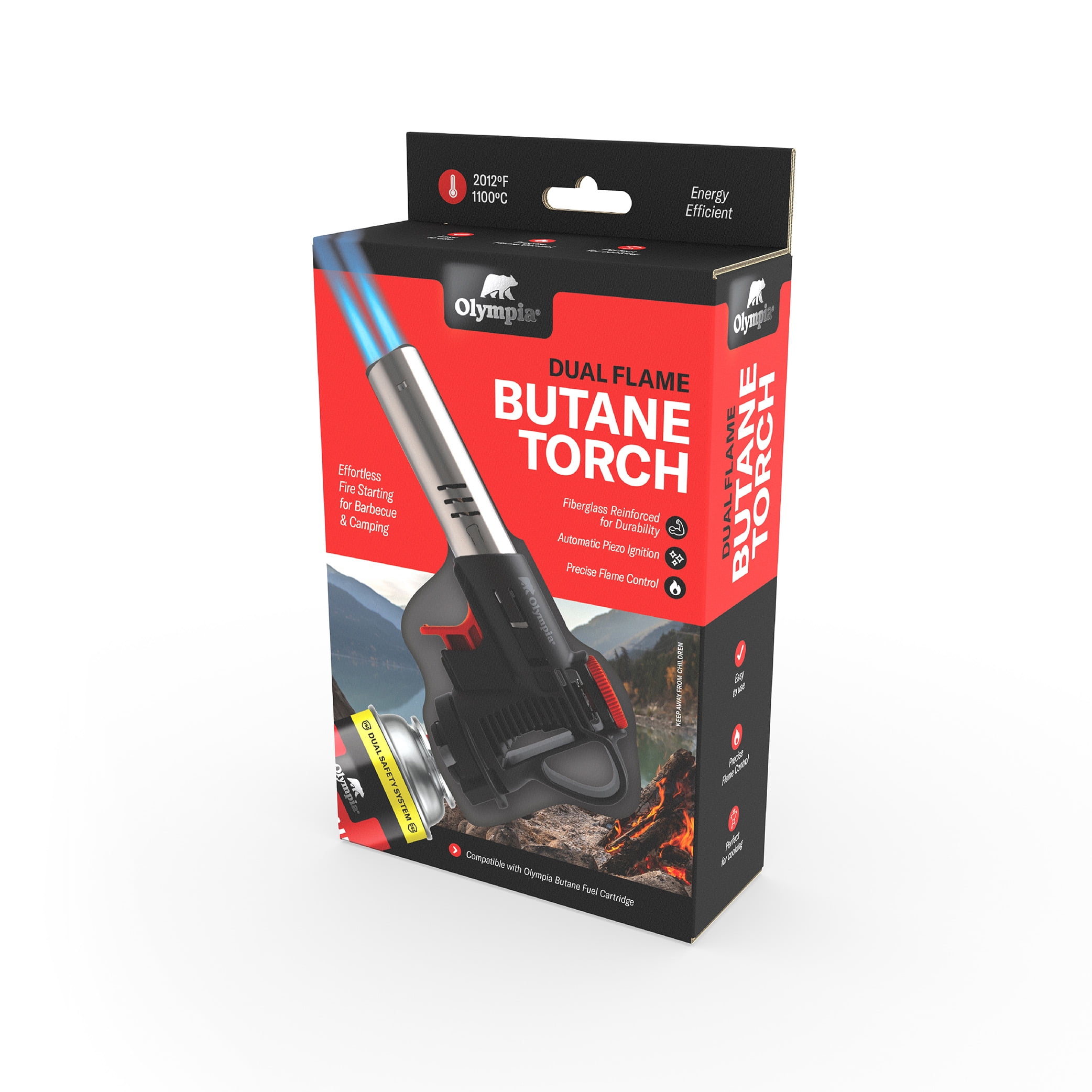 Olympia Dual Flame Butane Torch with Auto-Ignition and Adjustable Control
