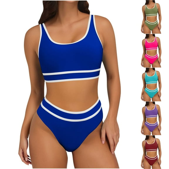 Tqyyweavej Womens Stripe Tankini Swimsuits Strap Square Neck Sleeveless Bathing Suit Tops and Color Block Summer Tight Swimwear Bottoms S-XL