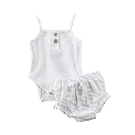 

Calsunbaby 2PCS Summer Newborn Baby Girls Solid Color Knitted Crop Tops+Shorts Outfits 0-24 Months