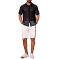 thumbnail image 2 of INSPIRE CHIC Father's Day Men's Lace Hollow See Through Button Down Short Sleeve Disco Sheer Shirt XL Black, 2 of 5