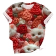 thumbnail image 5 of successthop Valentines Day Clothes Womens Tops Short Sleeve Pullover Plus Size Crew Neck Polyester Casual Love Heart Printed Lover Gift Blouse Tops for Valentines Gifts Pink 3XL, 5 of 5