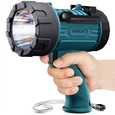 YIERBLUE Rechargeable Spotlight Flashlight, 1800 Lumen LED, IP67 Waterproof, Impact Resistant, with Foldable Stand and Detachable Red Lens