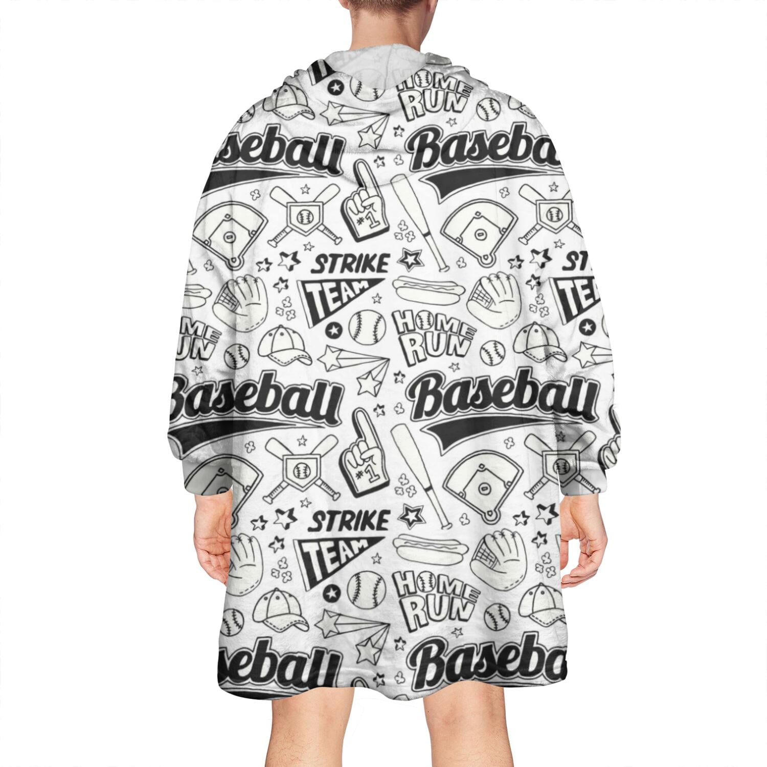 Black White Baseball Pattern Wearable Oversized Blanket,Wearable Blanket Hoodie for Adults,Cozy Hooded Blankets with Super Pockets,Super Warm Fuzzy Pullover for Women & Men