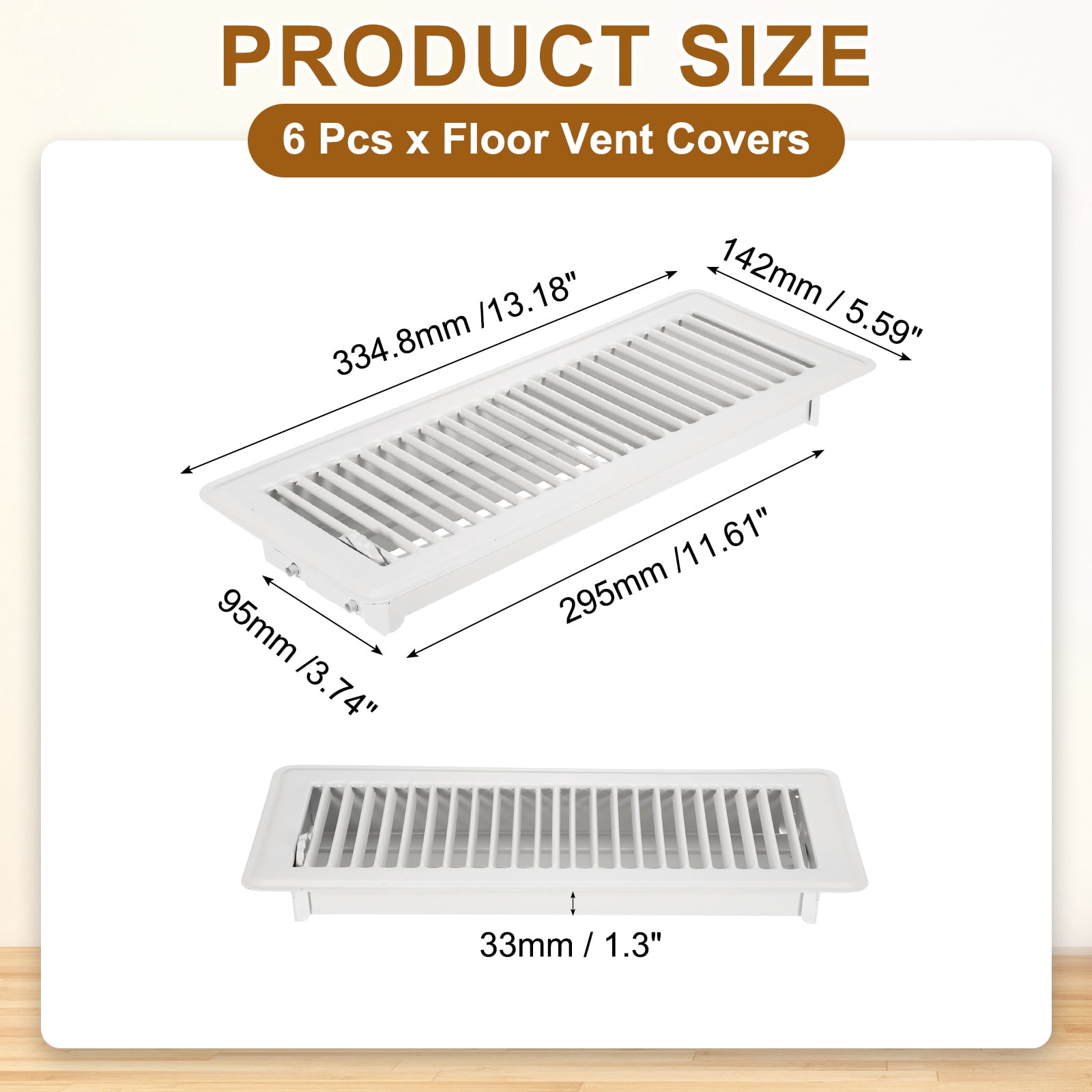 4x12 Inch Floor Vent Covers, Floor Registers Metal Walkable Air Vent Covers Easy Adjustable Air Supply Lever, White 6 Pcs