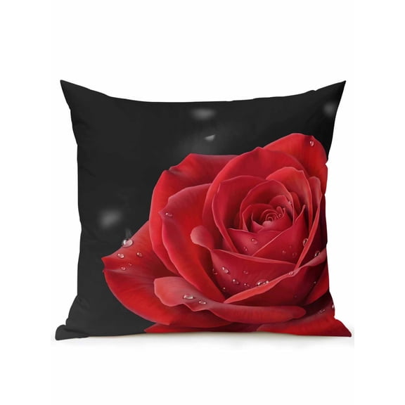 1 Pack Outdoor Throw Pillow, Red Rose Waterproof Pillow with Insert Included, Abstract Spring Flowers Vintage Black Decorative Accent Cushion Sofa Pillows for Patio Porch, 18 x 18 In