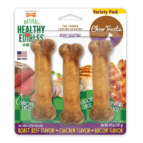 Nylabone Healthy Edibles All-Natural Long Lasting Chew Treats Variety Pack 3 count Regular - Up to 25 lbs.