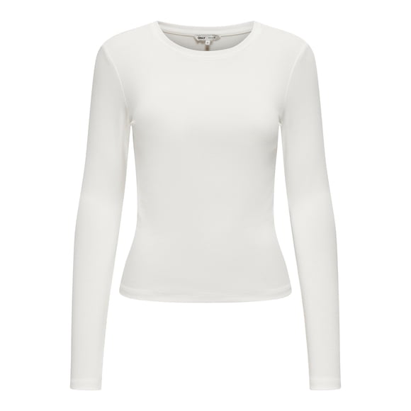 ONLY Women's Long-Sleeved Shirt - ONLRILEY O-NECK TOP, Long Sleeve, Round Neck, Cotton Stretch Ecru S (Small)