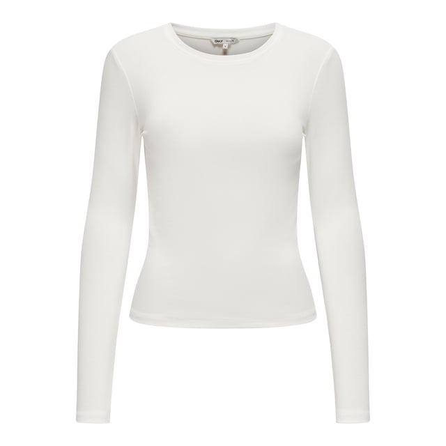 ONLY Camiseta de manga larga para mujer - ONLRILEY O-NECK TOP, manga larga, cuello redondo, algodón elástico Crudo L (Large)