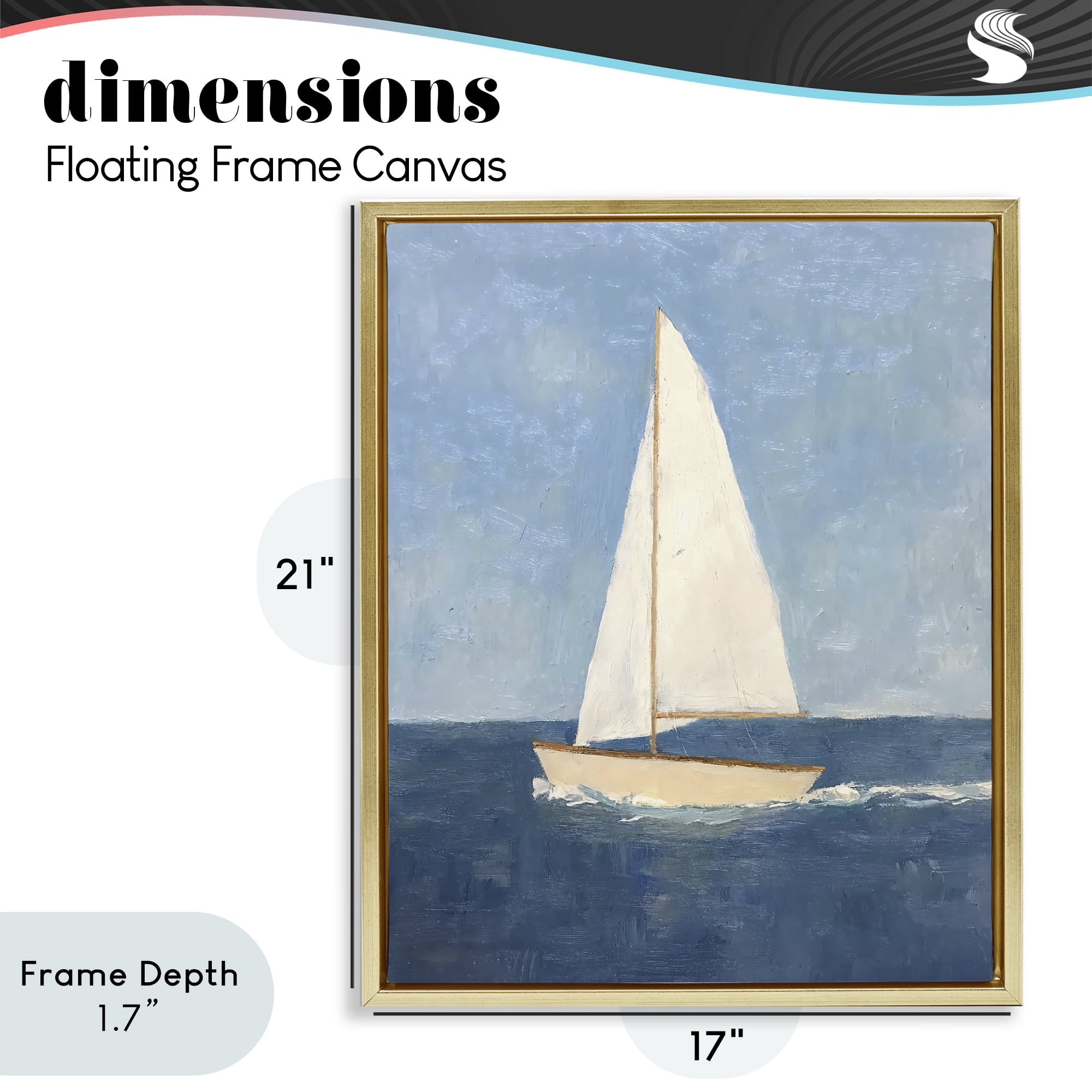 Stupell Industries Deep Blue Sail at Sea Gold Framed Floater Canvas Wall Art, design by Creative Studio