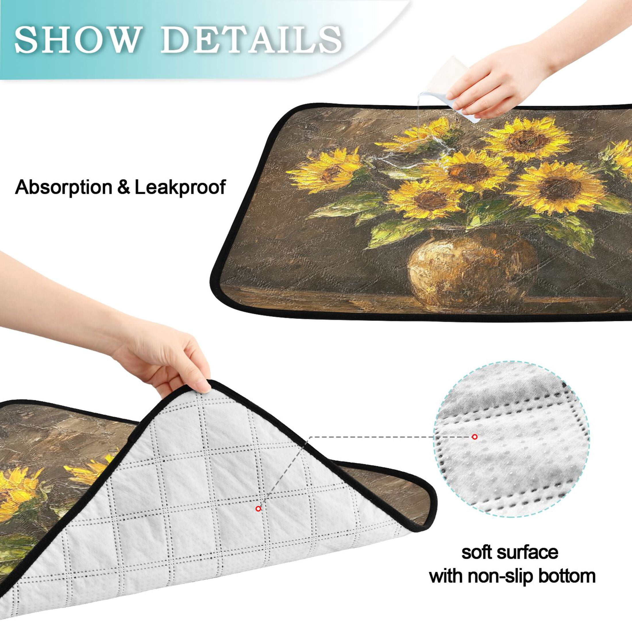 Qxltty Brown Sunflower Plant Cat litter Pads Pet Set of 3 Diaper Mats Center Anti-leakage Layer Absorbent Soft and Comfortable