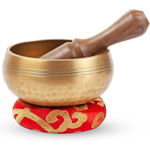 Ensemble de Bols Chantants Tibétains - Facile à Jouer pour Débutants - Bol de Pleine Conscience Authentique Fait à la Main Méditation Holistique Sonore 7 Chakras Cadeau de Guérison par Himalayan Bazaar (3.2 Pouces, Or)