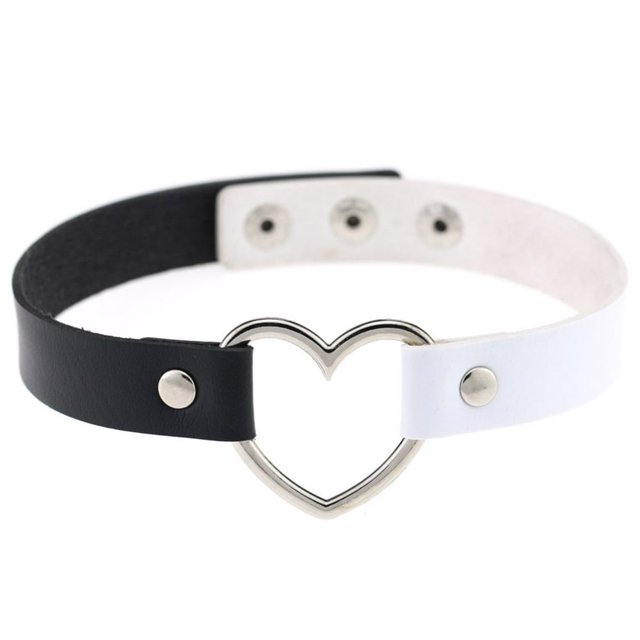 HAOAN Collier Ras du Cou en Cuir en Forme de Cœur Rivet Gothique Punk Multicolore pour Femmes et Hommes Accessoires Collier Cercle Noir