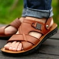 thumbnail image 2 of Men's Open Toe Leather Sandals, Adjustable Fisherman Beach Sandals Leisure Vintage Flat Casual Shoes, 2 of 6
